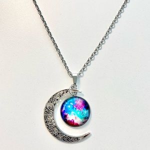 Bundle 3 for $30. Moon and glow in the dark nebula pendant. Silver color.
